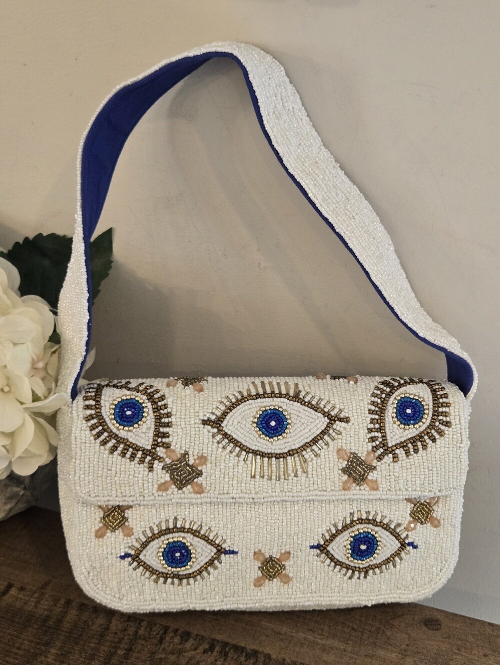 $228 America & Beyond Evil Eye Beaded Shoulder Bag Shining Eyes